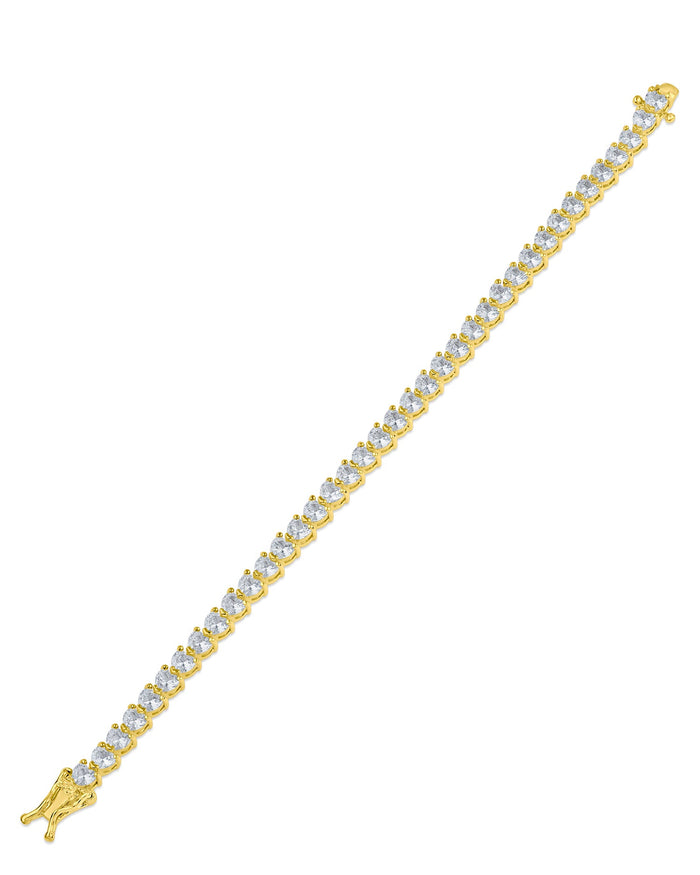 Pulsera tenis con zirconias cúbicas en forma de corazón en latón bañado en oro de 14K, foto 4