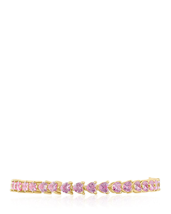 Pulsera tenis con zirconias cúbicas en forma de corazón en latón bañado en oro de 14K, foto 1
