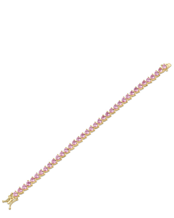Pulsera tenis con zirconias cúbicas en forma de corazón en latón bañado en oro de 14K, foto 3