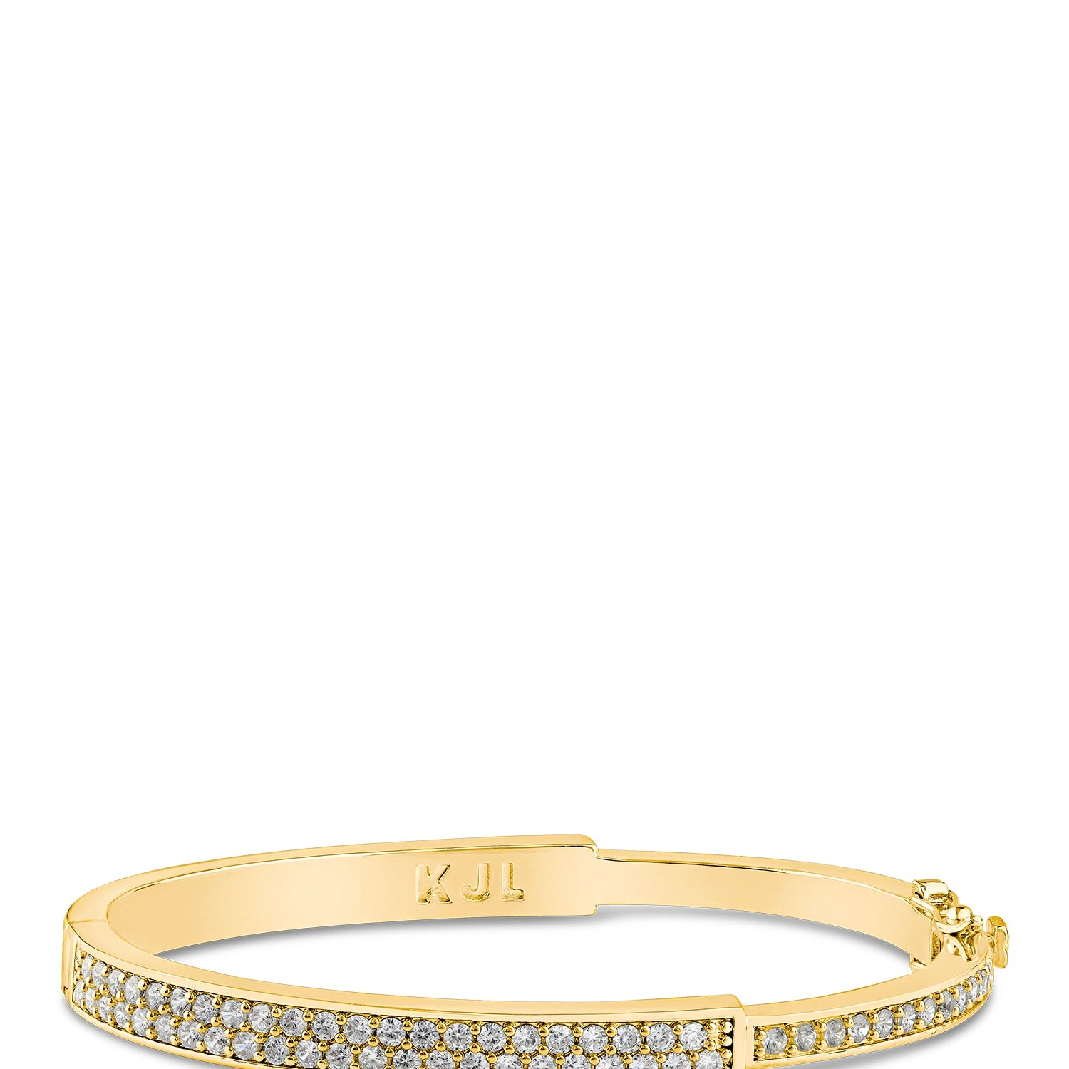 Pavé Cubic Zirconia Hinged Bangle in 14K Gold-Plated Brass, photo 1