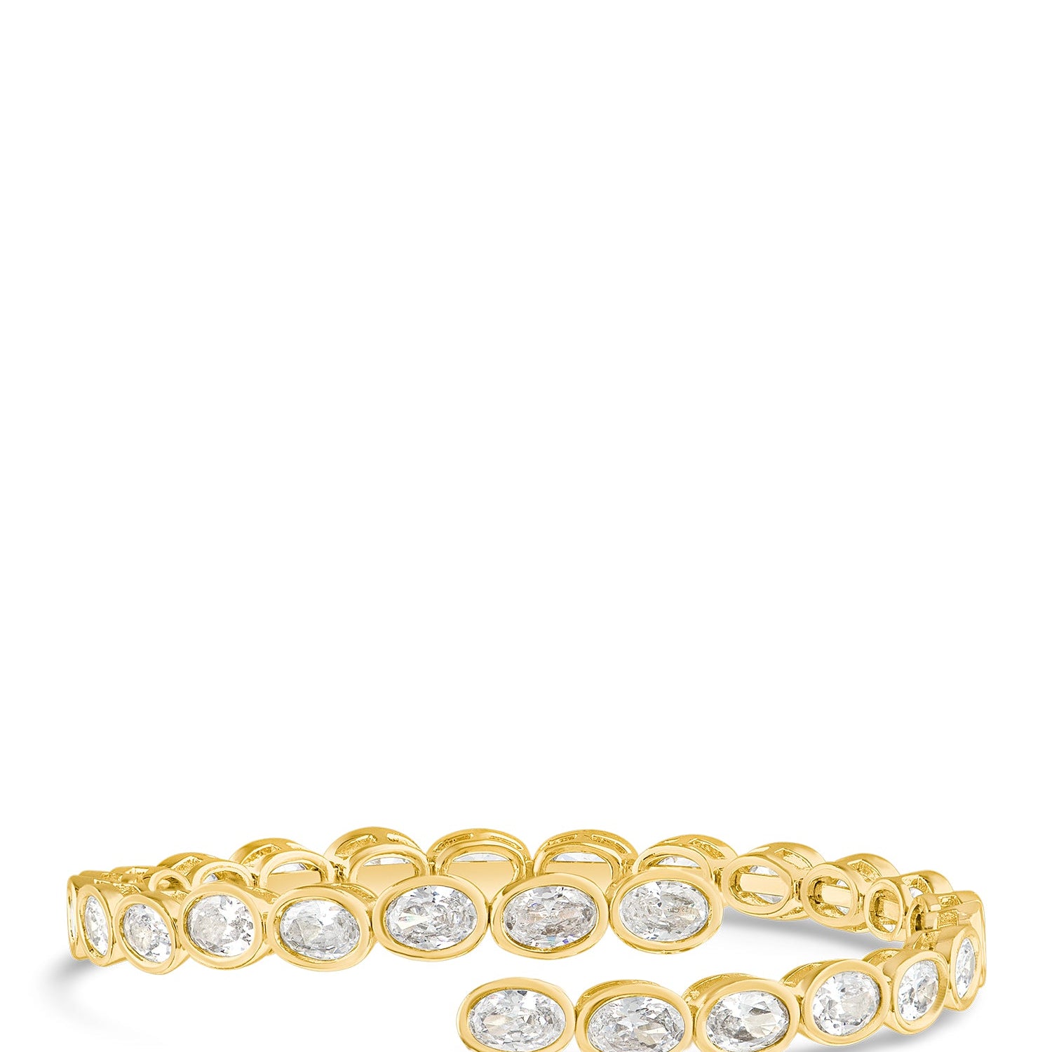 Pulsera envolvente con zirconias cúbicas ovaladas en engaste de bisel en latón bañado en oro, foto 1