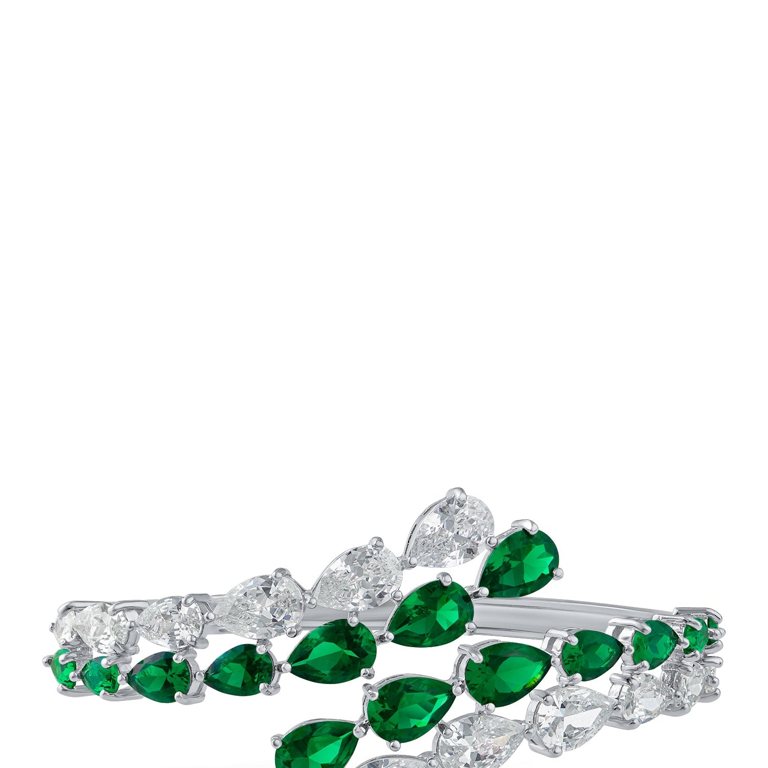 Pear Cubic Zirconia Double Row Wrap Cuff in Sterling Silver, photo 1