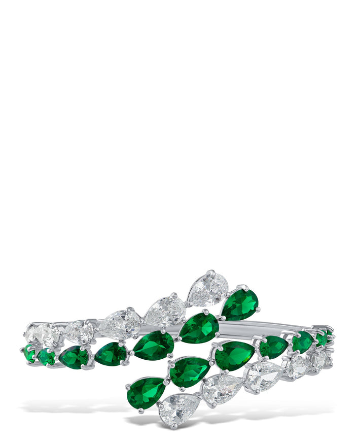 Pear Cubic Zirconia Double Row Wrap Cuff in Sterling Silver, photo 1