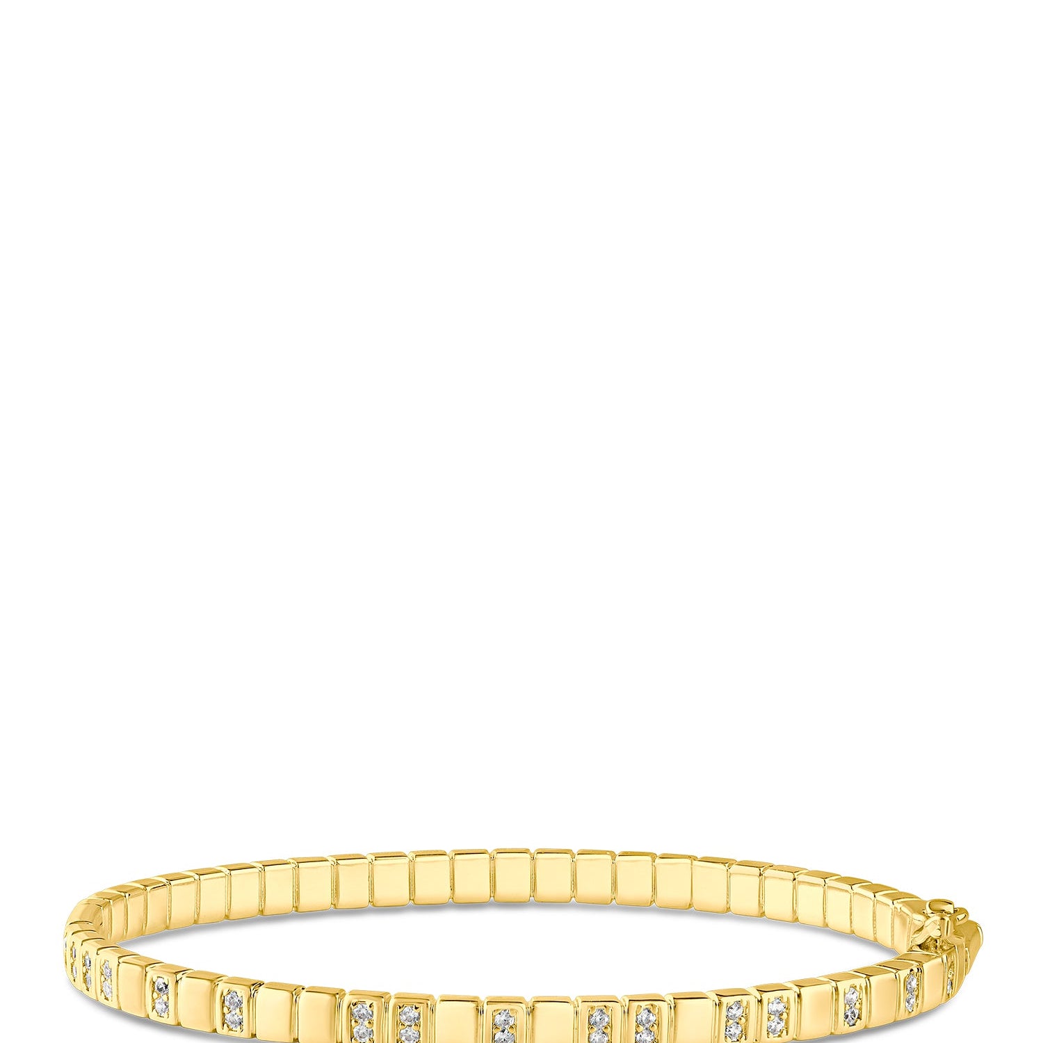 Brazalete rígido de estaciones alternadas con pavé de zirconias cúbicas en latón bañado en oro de 14K, foto 1