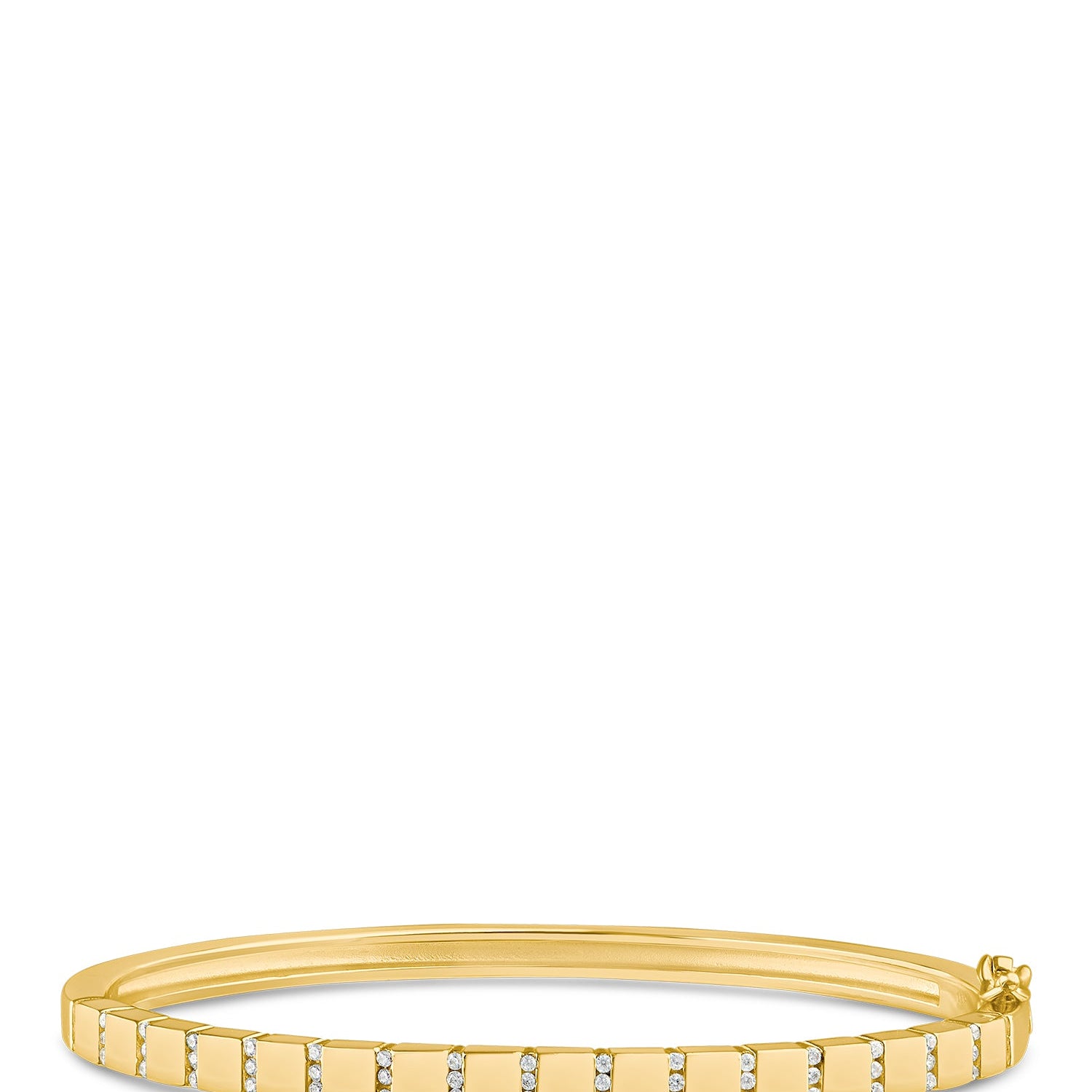 Brazalete rígido con bisagra y franja de zirconias cúbicas en engaste pavé en latón bañado en oro de 14K, foto 1