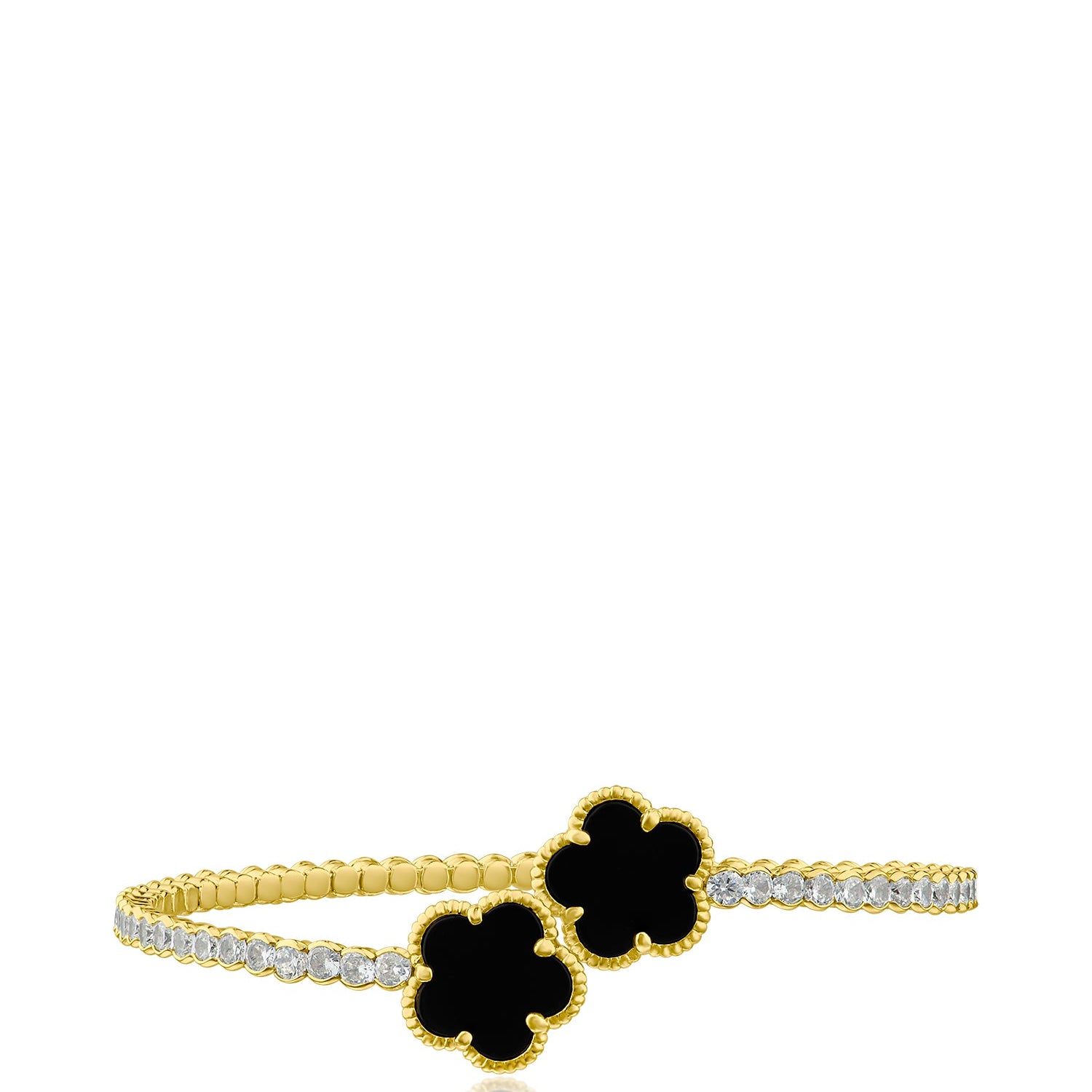 Pavé Cubic Zirconia Wrap Bracelet with Double Resin Clover in Gold-Plated Brass, photo 1