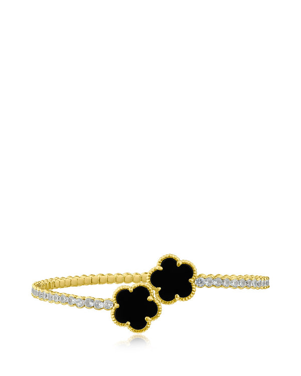 Pavé Cubic Zirconia Wrap Bracelet with Double Resin Clover in Gold-Plated Brass, photo 1