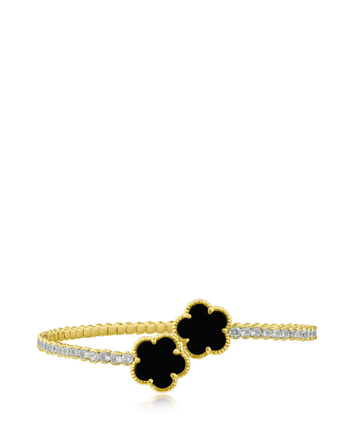Pavé Cubic Zirconia Wrap Bracelet with Double Resin Clover in Gold-Plated Brass, photo 1