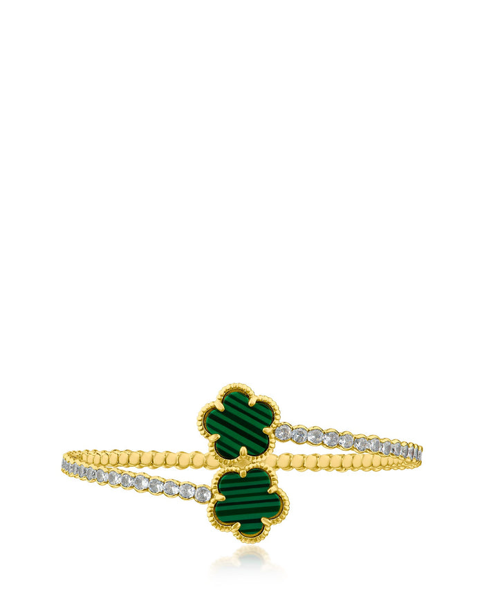 Pavé Cubic Zirconia Wrap Bracelet with Double Resin Clover in Gold-Plated Brass, photo 3