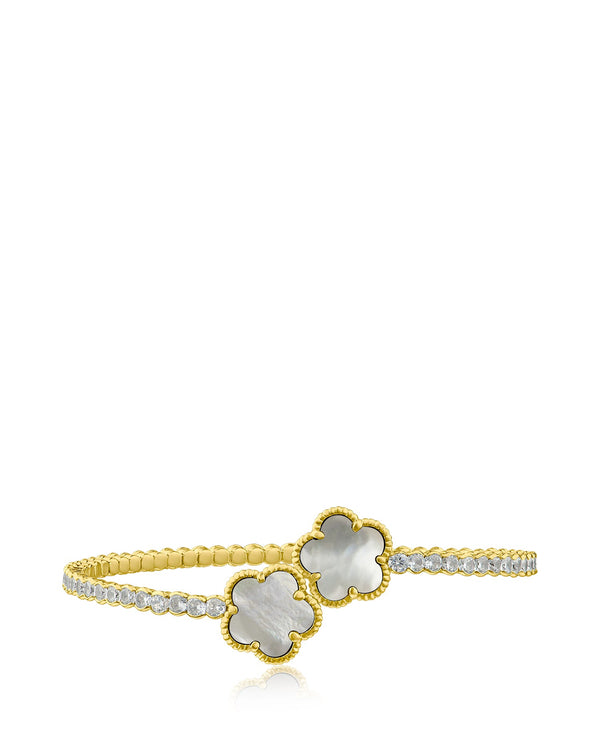 Pavé Cubic Zirconia Wrap Bracelet with Double Resin Clover in Gold-Plated Brass, photo 2