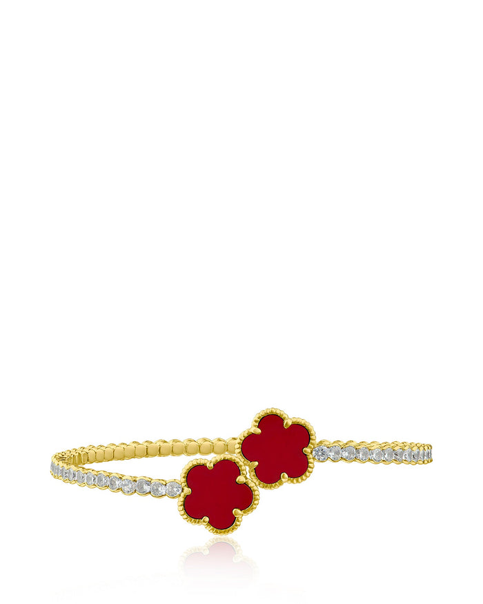 Pavé Cubic Zirconia Wrap Bracelet with Double Resin Clover in Gold-Plated Brass, photo 5