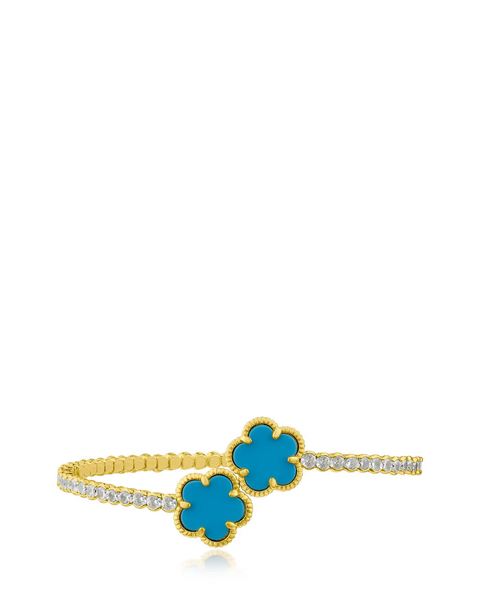 Pavé Cubic Zirconia Wrap Bracelet with Double Resin Clover in Gold-Plated Brass, photo 4