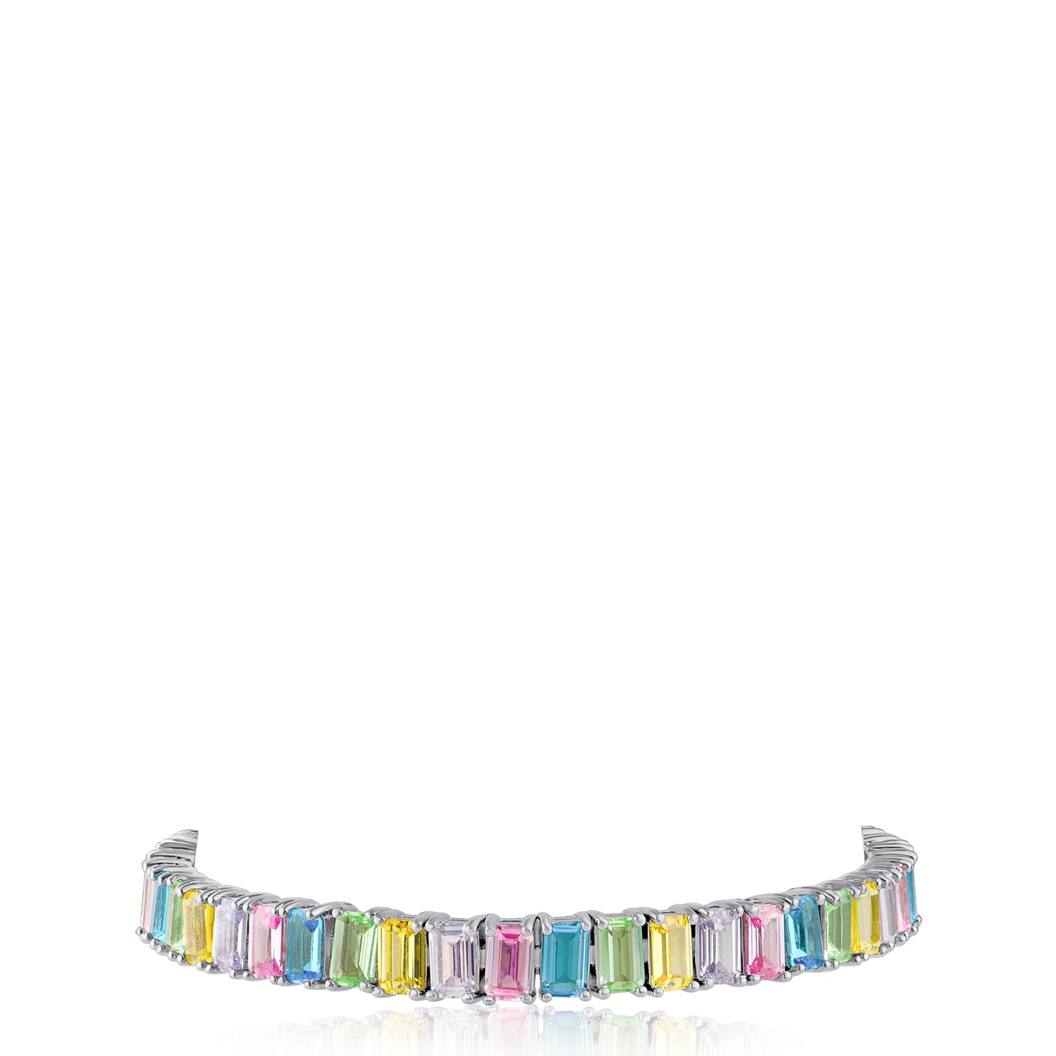 Emerald-Cut Pastel Cubic Zirconia Tennis Bracelet in Rhodium-Plated Brass, photo 1