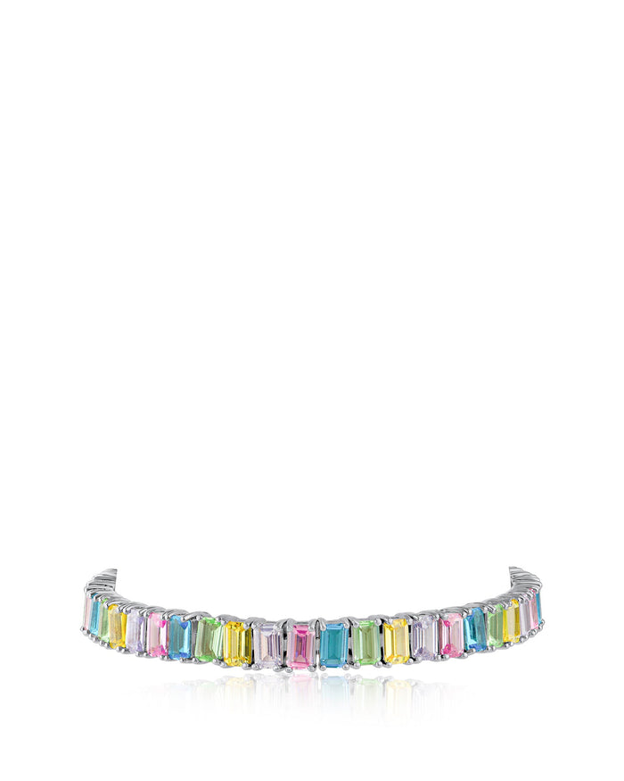 Emerald-Cut Pastel Cubic Zirconia Tennis Bracelet in Rhodium-Plated Brass, photo 1