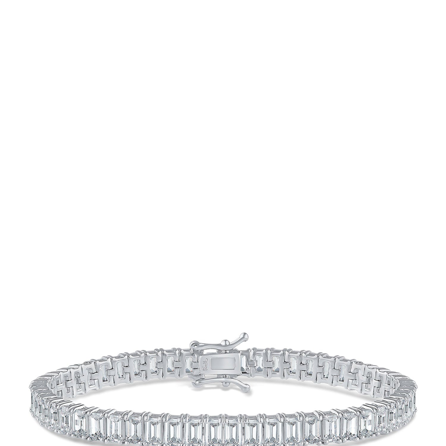Emerald-Cut Cubic Zirconia Tennis Bracelet in Rhodium-Plated Brass, photo 1