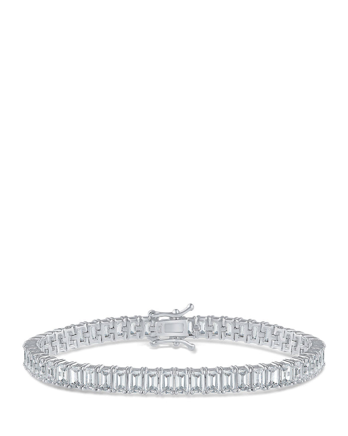 Emerald-Cut Cubic Zirconia Tennis Bracelet in Rhodium-Plated Brass, photo 1