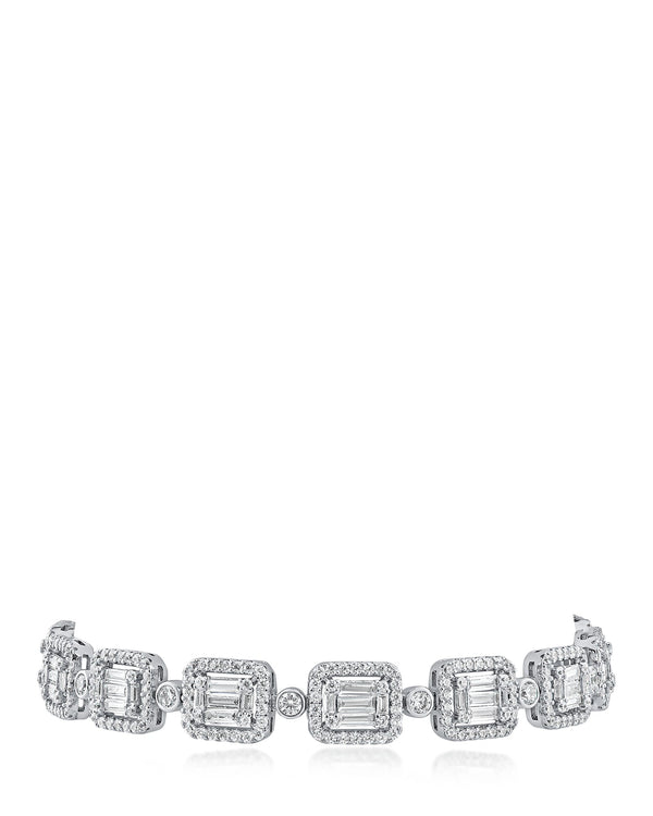Baguette Cubic Zirconia Framed Rectangle Bracelet in Rhodium-Plated Brass, photo 1
