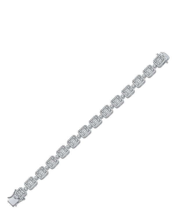Baguette Cubic Zirconia Framed Rectangle Bracelet in Rhodium-Plated Brass, photo 2