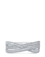 Triple Row Cubic Zirconia Overlay Cuff in Rhodium-Plated Brass