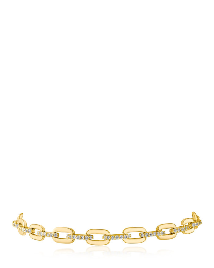 Pulsera de eslabones ovalados con detalles de zirconia cúbica en latón bañado en oro, foto 1