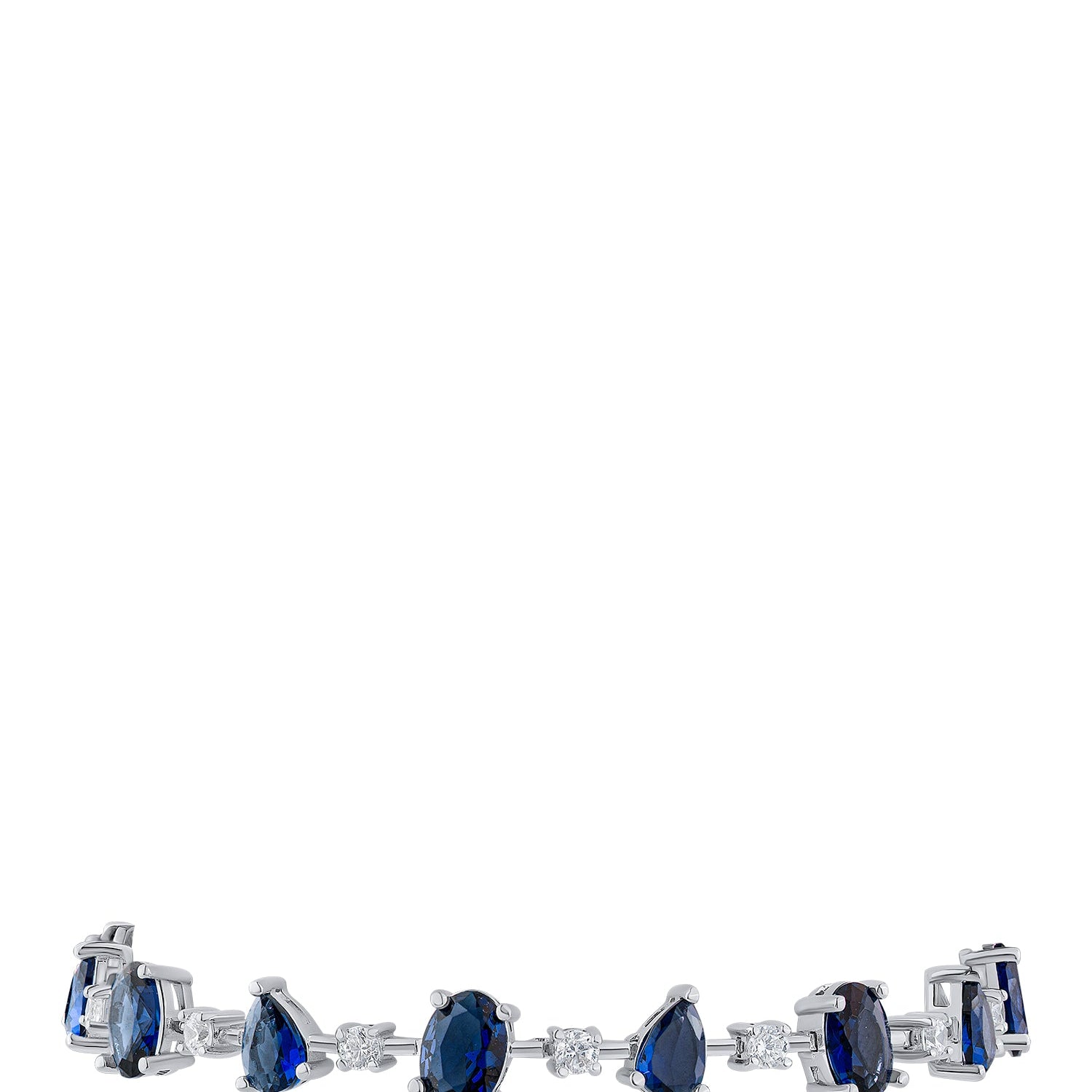 Pulsera tenis con zirconias cúbicas de varias formas y azules en latón bañado en rodio, foto 1