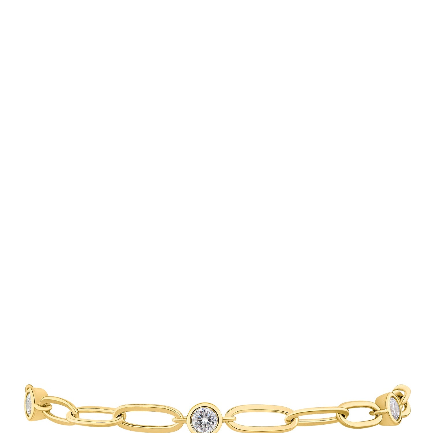 Round Bezel Cubic Zirconia Link Station Bracelet in Gold-Plated Brass, photo 1