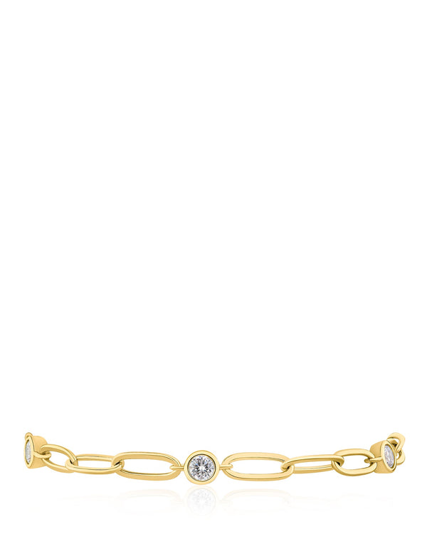 Round Bezel Cubic Zirconia Link Station Bracelet in Gold-Plated Brass, photo 1