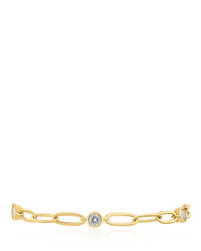 Round Bezel Cubic Zirconia Link Station Bracelet in Gold-Plated Brass, photo 1