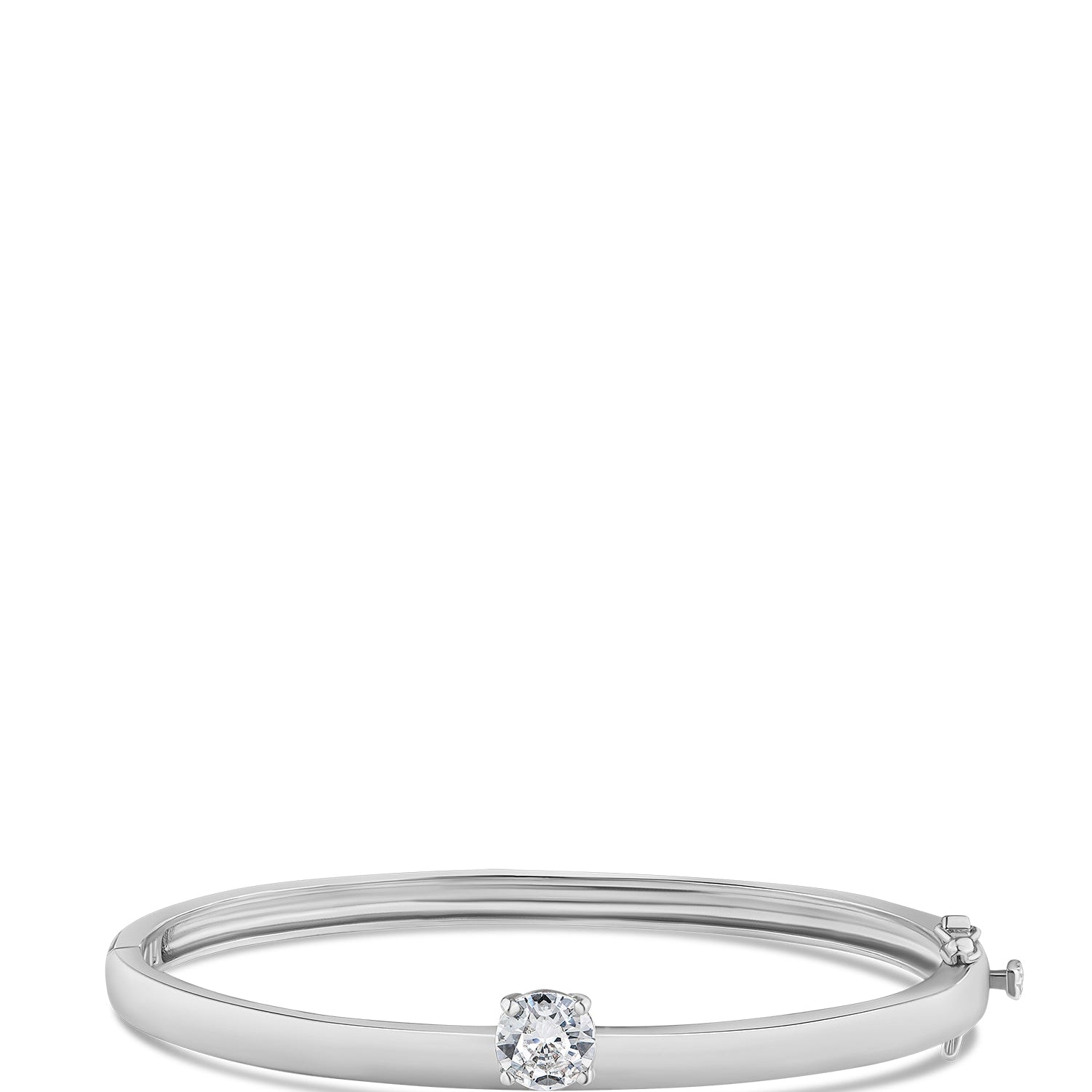 Round Cubic Zirconia Asymmetrical Hinged Bracelet in Rhodium-Plated Brass, photo 1