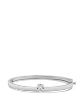 Round Cubic Zirconia Asymmetrical Hinged Bracelet in Rhodium-Plated Brass