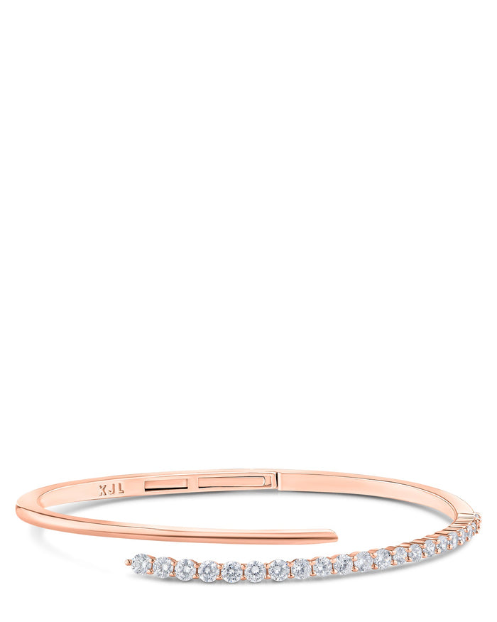 Pulsera envolvente con zirconias cúbicas redondas en latón bañado en rodio o en oro rosa, foto 2