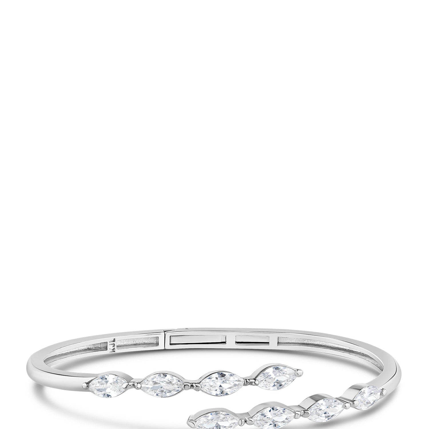 Marquise Cubic Zirconia Hinged Bypass Bracelet in Rhodium-Plated Brass, photo 1