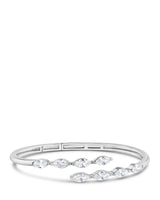 Marquise Cubic Zirconia Hinged Bypass Bracelet in Rhodium-Plated Brass