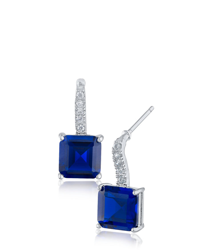 Asscher-Cut and Pavé Cubic Zirconia Drop Earrings in Rhodium-Plated Brass, photo 2