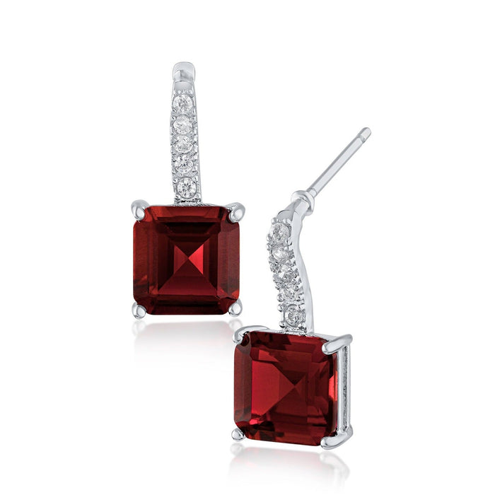Asscher-Cut and Pavé Cubic Zirconia Drop Earrings in Rhodium-Plated Brass, photo 3
