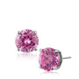 Pink Round Cubic Zirconia Stud Earrings in Rhodium-Plated Brass, photo 1