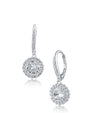 Round Cubic Zirconia Pavé Border Drop Earrings in Rhodium-Plated Brass, photo 1