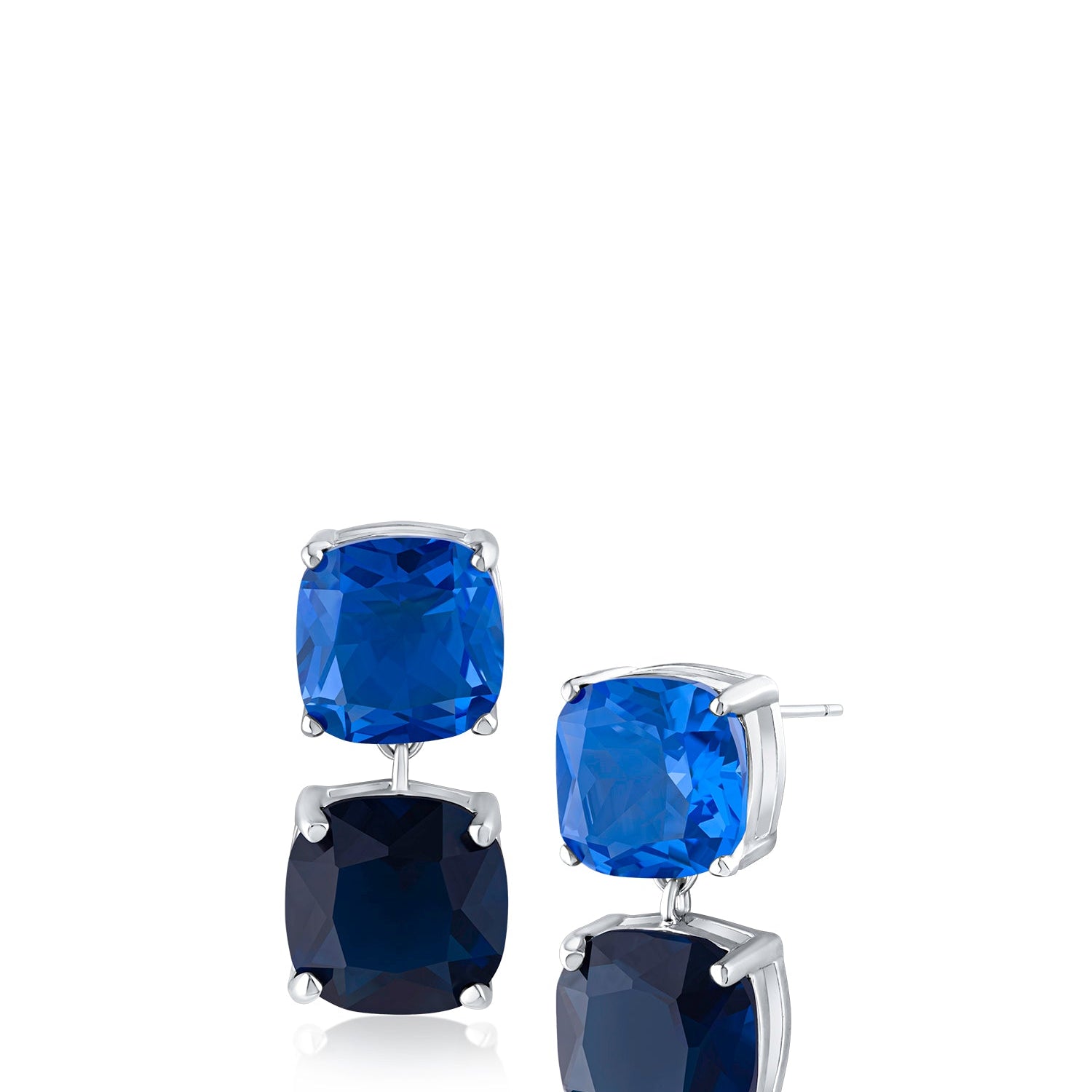 Blue and Violet Cushion-Cut Cubic Zirconia Drop Earrings in Rhodium-Plated Brass, photo 1