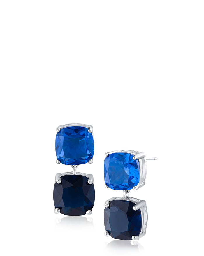 Blue and Violet Cushion-Cut Cubic Zirconia Drop Earrings in Rhodium-Plated Brass, photo 1