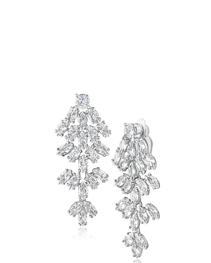 Aretes en cascada con zirconias cúbicas marquesa en latón bañado, foto 1