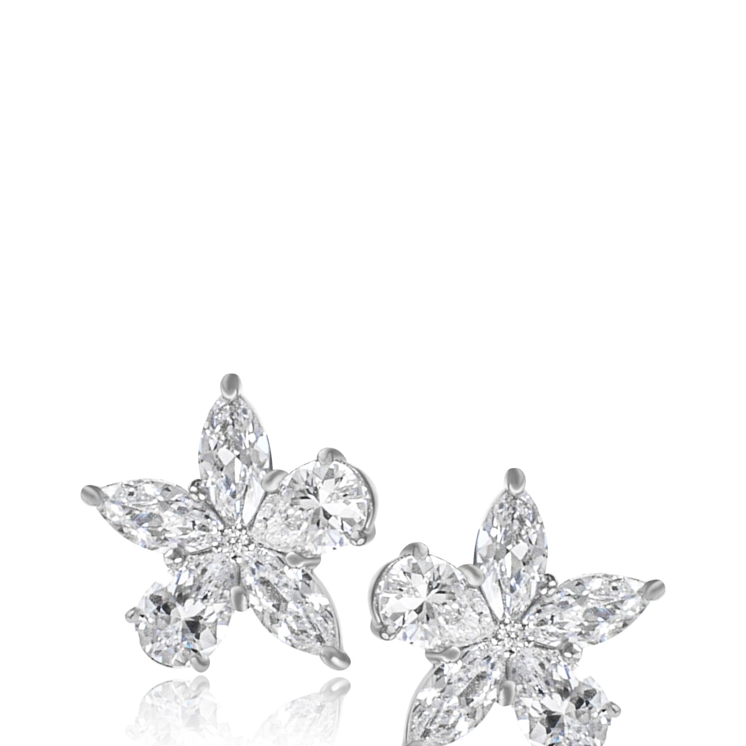 Pear and Marquise Cubic Zirconia Stud Earrings in Rhodium-Plated Brass, photo 1