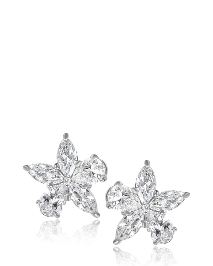 Pear and Marquise Cubic Zirconia Stud Earrings in Rhodium-Plated Brass, photo 1