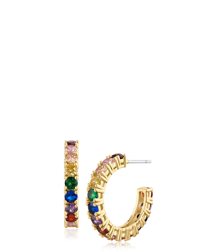 Aretes de aro Rainbow con zirconias cúbicas en latón bañado en oro amarillo, foto 1