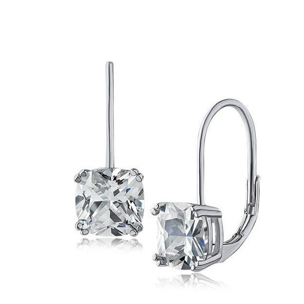 Cushion-Cut Cubic Zirconia Leverback Drop Earrings in Rhodium-Plated Brass, photo 1