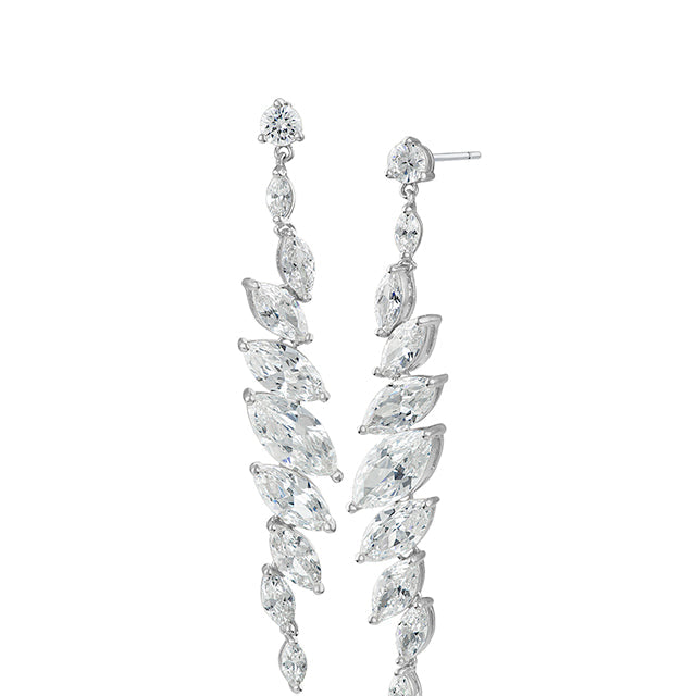Aretes colgantes lineales con zirconias cúbicas talla marquesa en latón bañado en rodio, foto 1