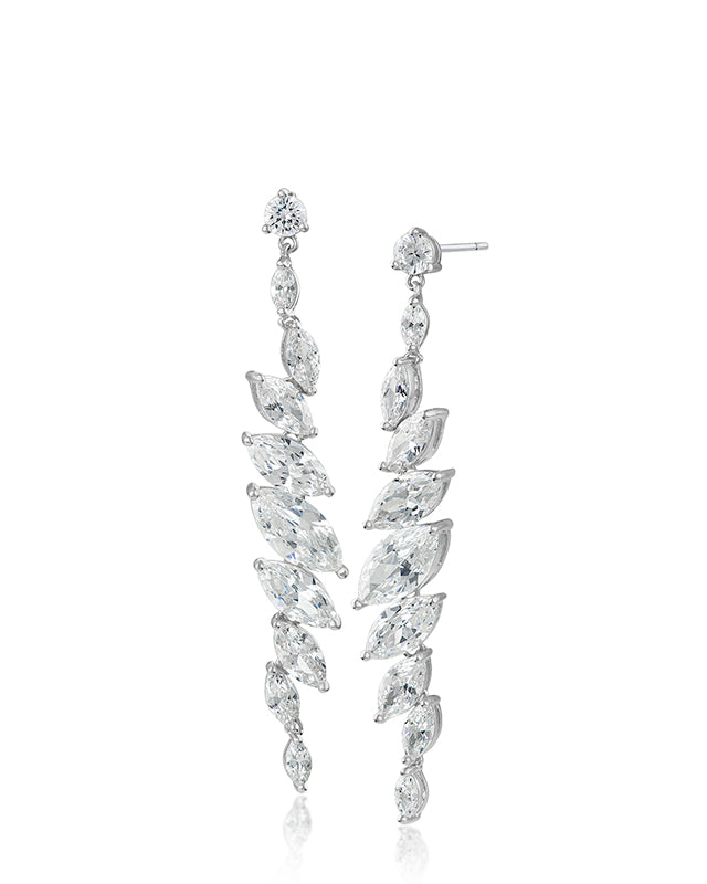 Aretes colgantes lineales con zirconias cúbicas talla marquesa en latón bañado en rodio, foto 1