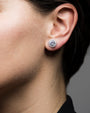 Round Pavé Cubic Zirconia Halo Earrings in Rhodium-Plated Brass, photo 2