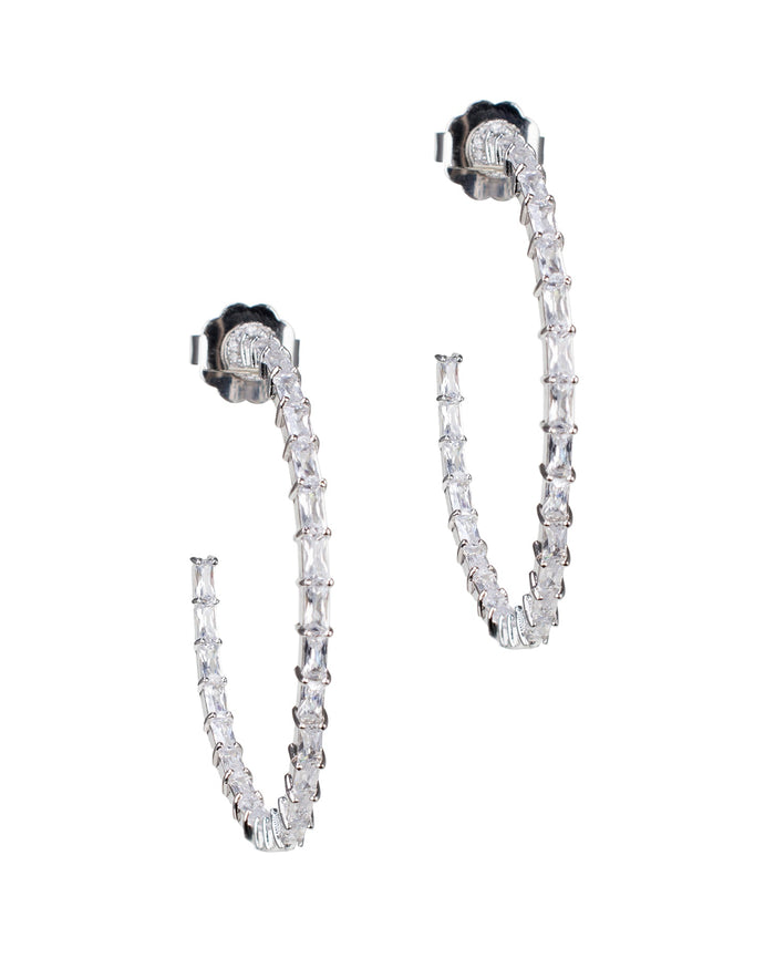 Aretes de aro inside-out con zirconias cúbicas baguette en latón bañado en rodio, foto 1