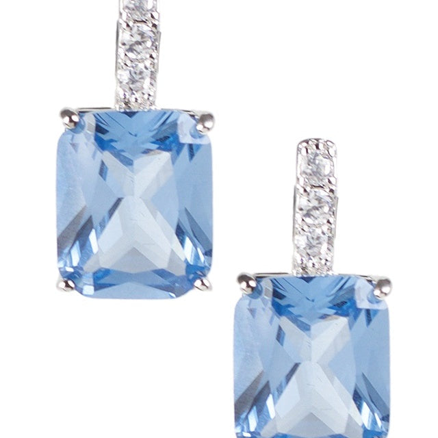 Light Blue Emerald-Cut Cubic Zirconia Drop Earrings in Rhodium-Plated Brass, photo 1