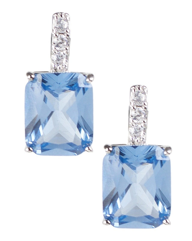 Light Blue Emerald-Cut Cubic Zirconia Drop Earrings in Rhodium-Plated Brass, photo 1
